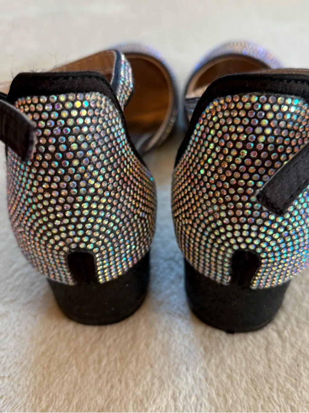 Badgley Mischka Girl’s Iridescent Crystal Ankle-Strap Block Heel Sz 3
